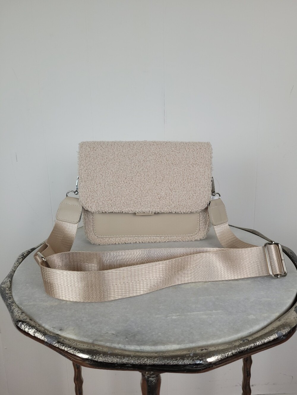 mySTYLE Cream Teddy Bouclé Crossbody Bag